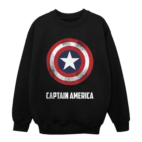 Marvel Girls Captain America Shield Text Sweatshirt Black 7-8 Years