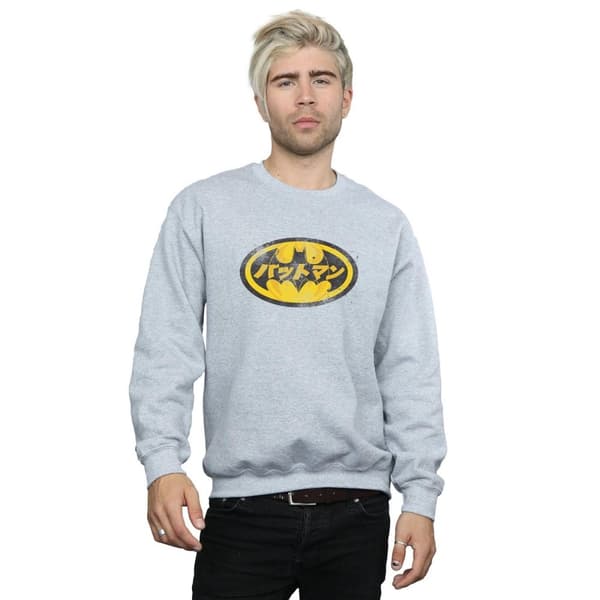 DC Comics Mens Batman Japanese Logo Yellow Sweatshirt