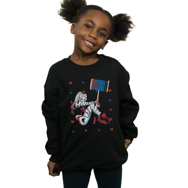 DC Comics Girls Harley Quinn Playing Card Suit Sweatshirt