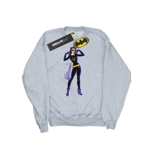 DC Comics Mens Catwoman Happy Pose Sweatshirt Sports Grey L