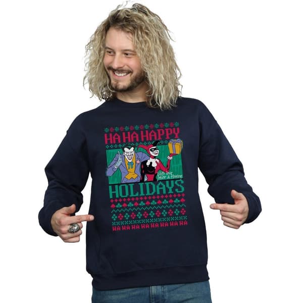 DC Comics Mens Joker And Harley Quinn Ha Ha Happy Holidays Sweatshirt