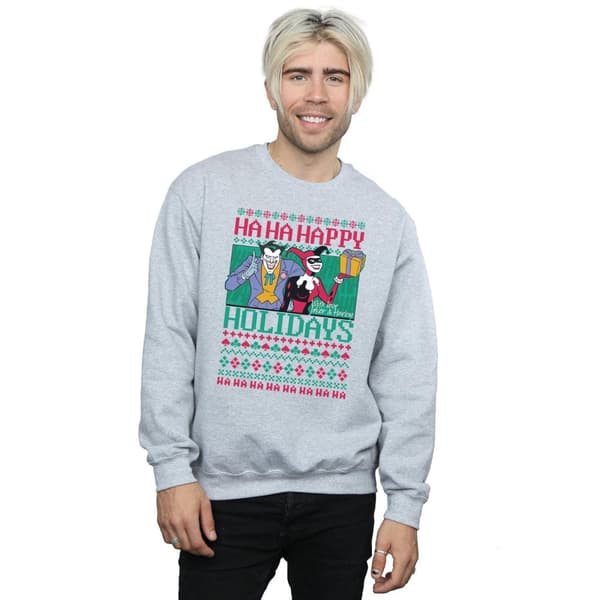DC Comics Mens Joker And Harley Quinn Ha Ha Happy Holidays Sweatshirt