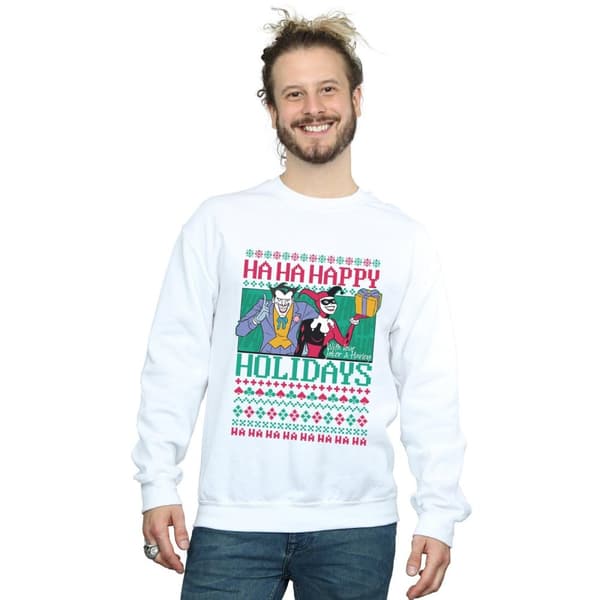 DC Comics Mens Joker And Harley Quinn Ha Ha Happy Holidays Sweatshirt