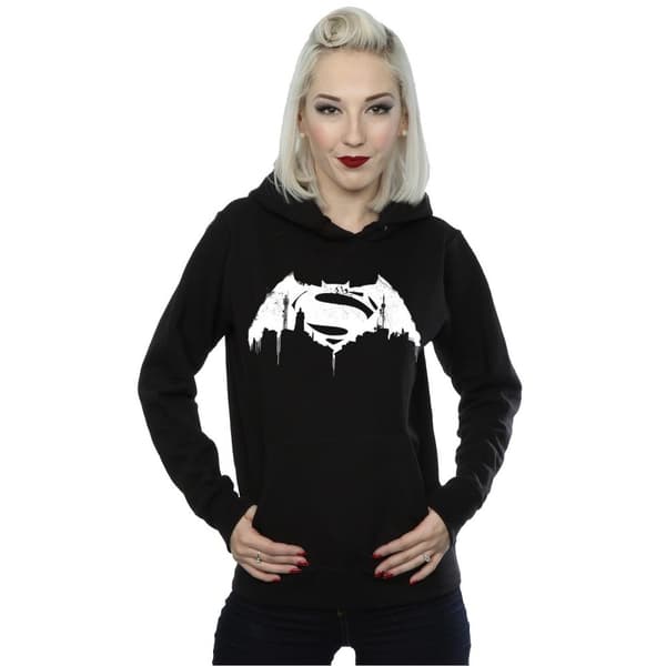 DC Comics Kvinnor/Ladies Batman v Superman Beaten Logo Hoodie Black XXL