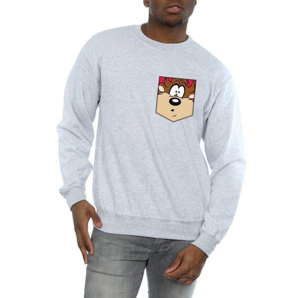 Looney Tunes Mens Tasmanian Devil Face Faux Pocket Sweatshirt