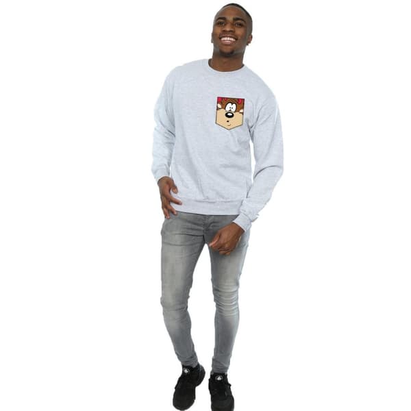 Looney Tunes Mens Tasmanian Devil Face Faux Pocket Sweatshirt