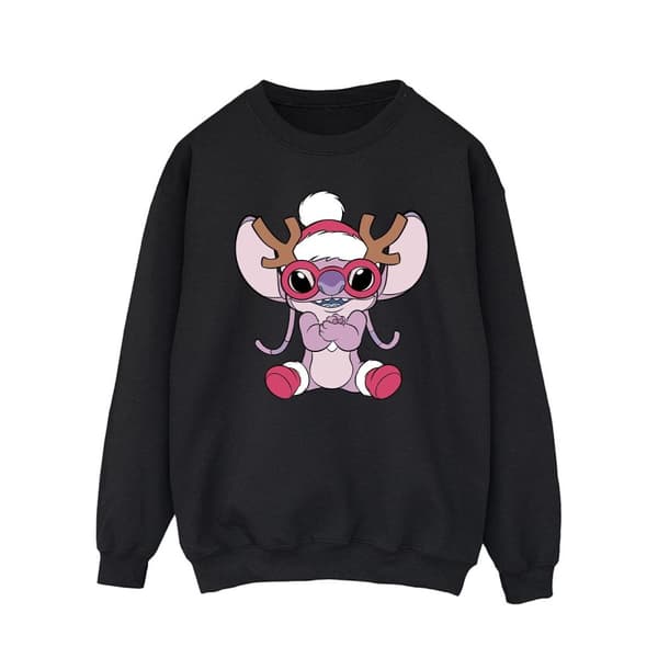 Disney Mens Lilo & Stitch Angel Reindeer Sweatshirt Black L