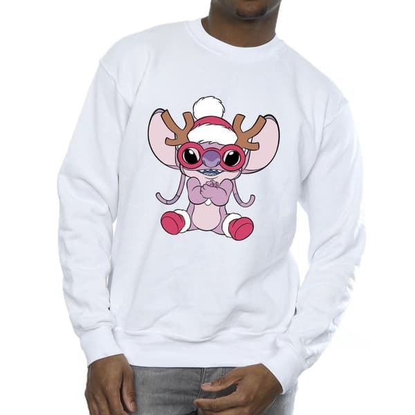 Disney Mens Lilo & Stitch Angel Reindeer Sweatshirt