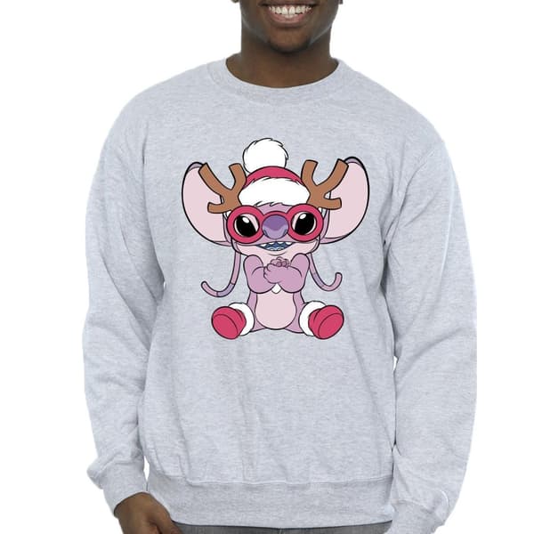 Disney Mens Lilo & Stitch Angel Reindeer Sweatshirt