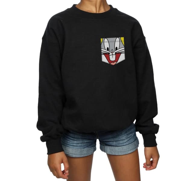 Looney Tunes Girls Bugs Bunny Face Faux Pocket Sweatshirt