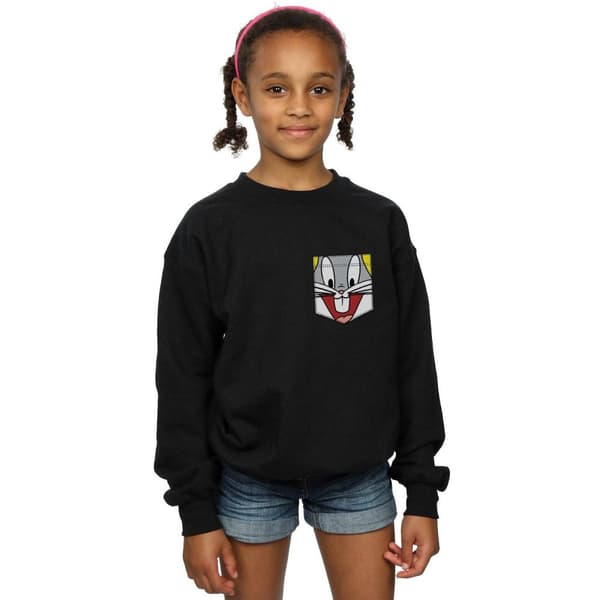 Looney Tunes Girls Bugs Bunny Face Faux Pocket Sweatshirt