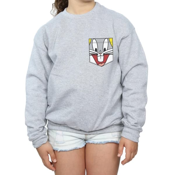 Looney Tunes Girls Bugs Bunny Face Faux Pocket Sweatshirt
