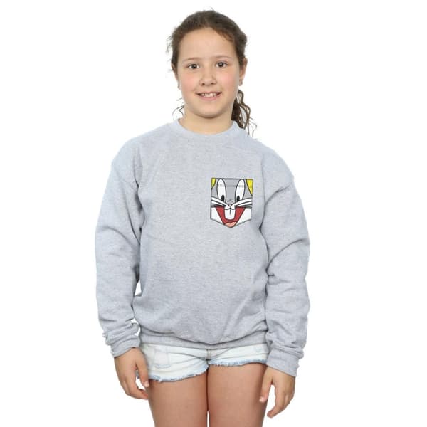 Looney Tunes Girls Bugs Bunny Face Faux Pocket Sweatshirt
