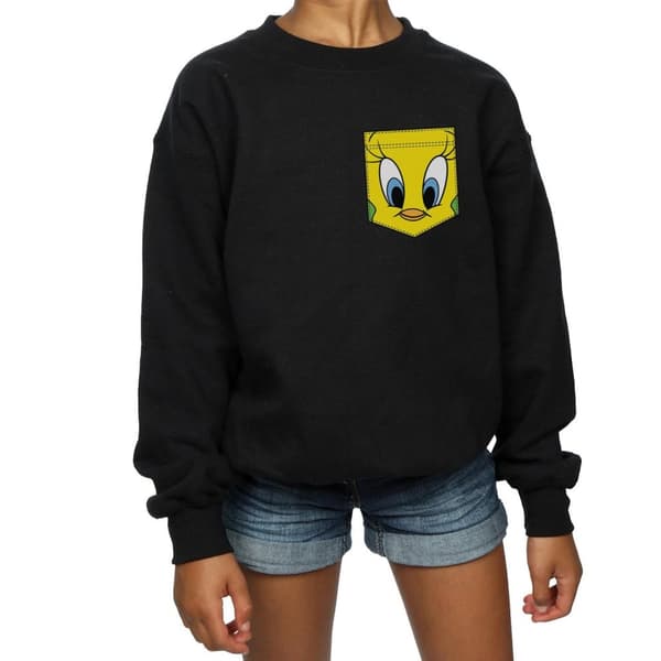 Looney Tunes Girls Tweety Pie Face Faux Pocket Sweatshirt