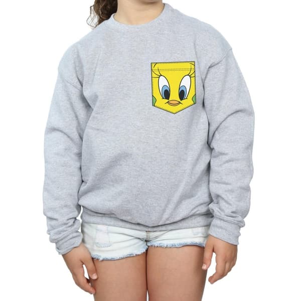 Looney Tunes Girls Tweety Pie Face Faux Pocket Sweatshirt
