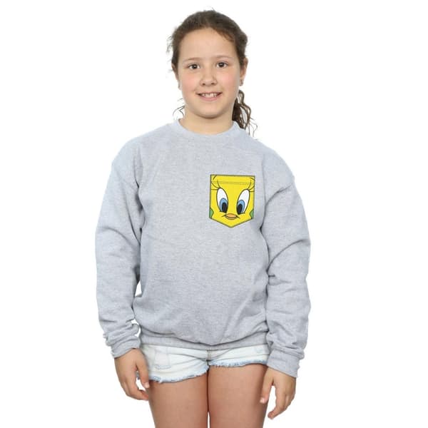 Looney Tunes Girls Tweety Pie Face Faux Pocket Sweatshirt