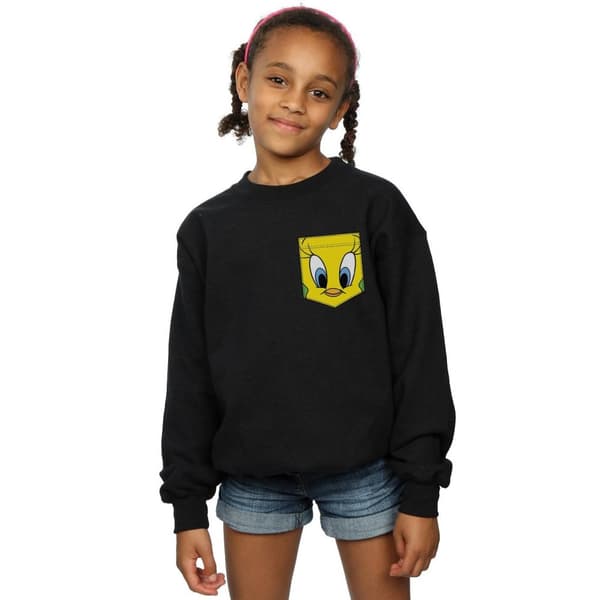 Looney Tunes Girls Tweety Pie Face Faux Pocket Sweatshirt