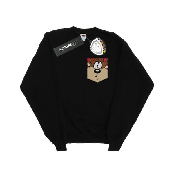 Looney Tunes Girls Tasmanian Devil Face Faux Pocket Sweatshirt