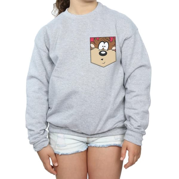 Looney Tunes Girls Tasmanian Devil Face Faux Pocket Sweatshirt