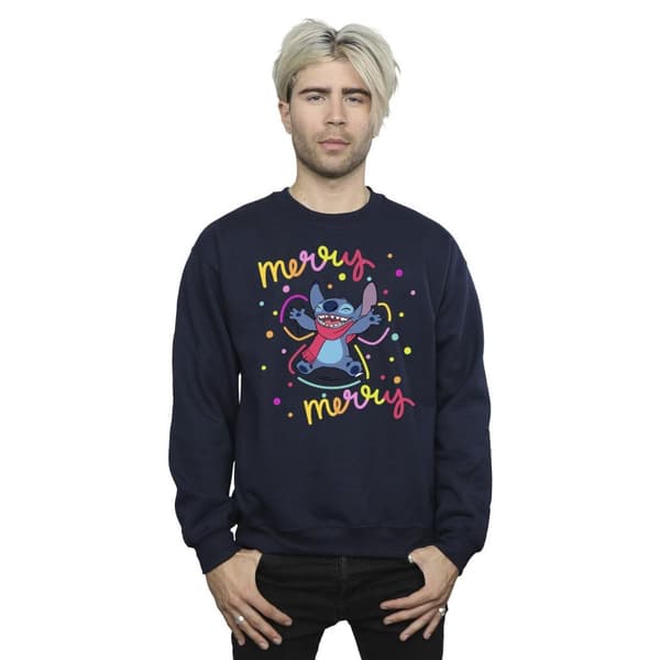 Disney Mens Lilo & Stitch Merry Rainbow Sweatshirt