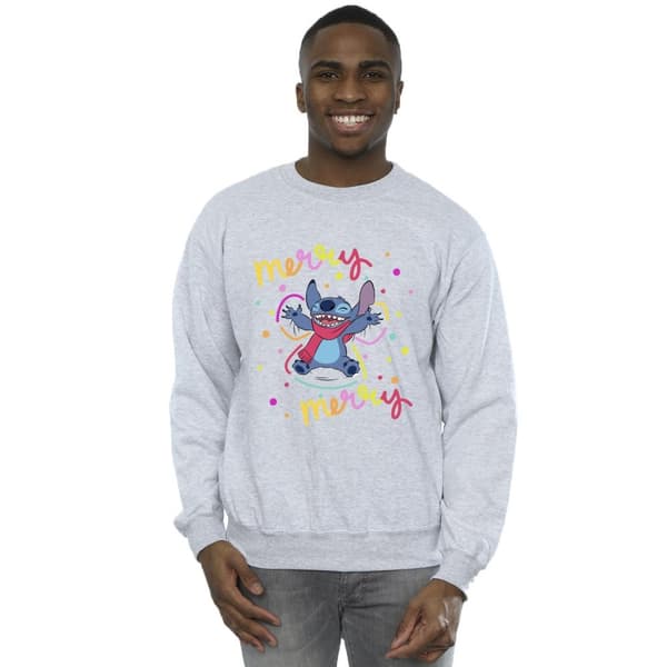 Disney Mens Lilo & Stitch Merry Rainbow Sweatshirt