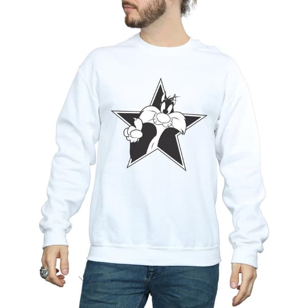 Looney Tunes Mens Sylvester Mono Star Sweatshirt