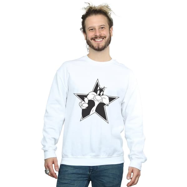 Looney Tunes Mens Sylvester Mono Star Sweatshirt