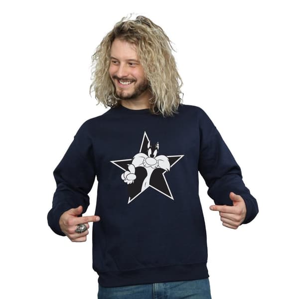 Looney Tunes Mens Sylvester Mono Star Sweatshirt