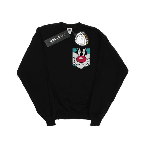 Looney Tunes Girls Sylvester Face Faux Pocket Sweatshirt