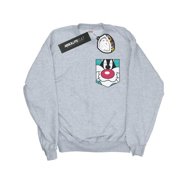 Looney Tunes Girls Sylvester Face Faux Pocket Sweatshirt
