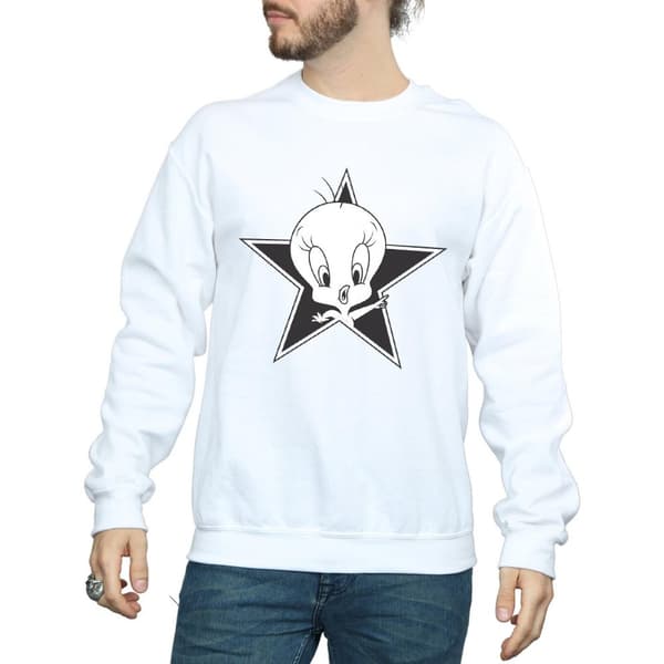 Looney Tunes Mens Tweety Pie Mono Star Sweatshirt