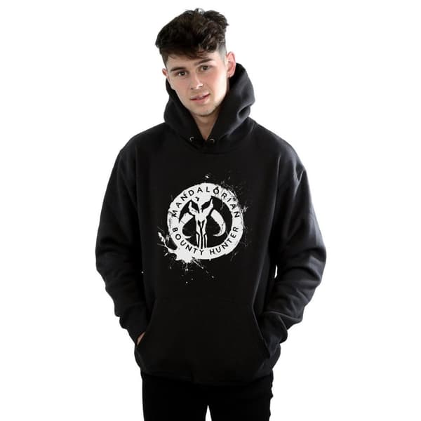 Star Wars Mens The Mandalorian Bounty Hunter Splatter Skull Hoodie