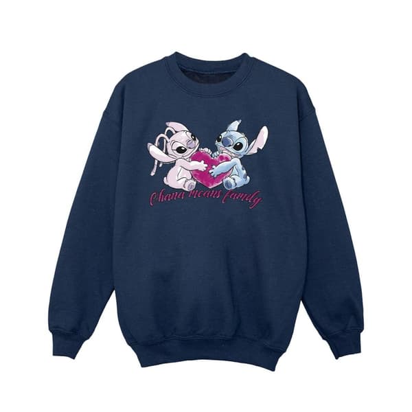 Disney Girls Lilo And Stitch Ohana Heart With Angel Sweatshirt Navy Blue 5-6 Years