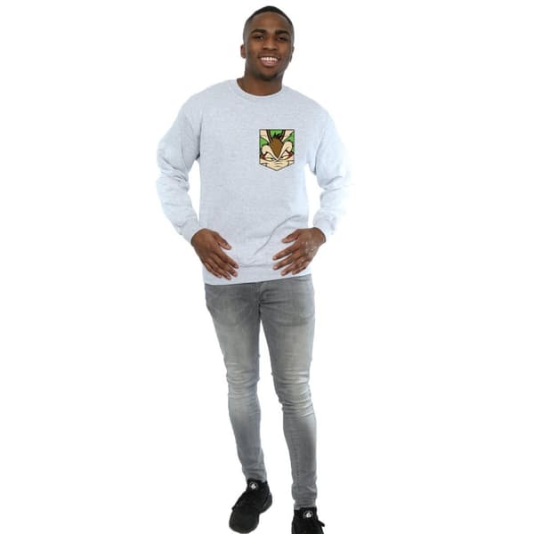 Looney Tunes Mens Wile E Coyote Face Faux Pocket Sweatshirt