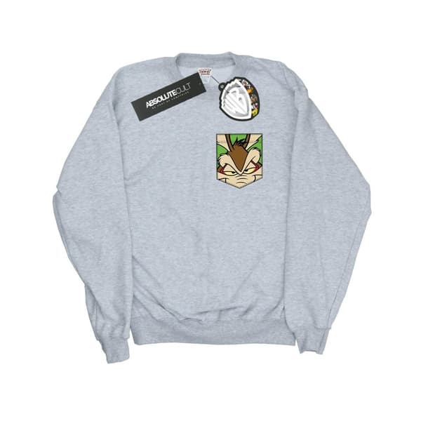 Looney Tunes Mens Wile E Coyote Face Faux Pocket Sweatshirt