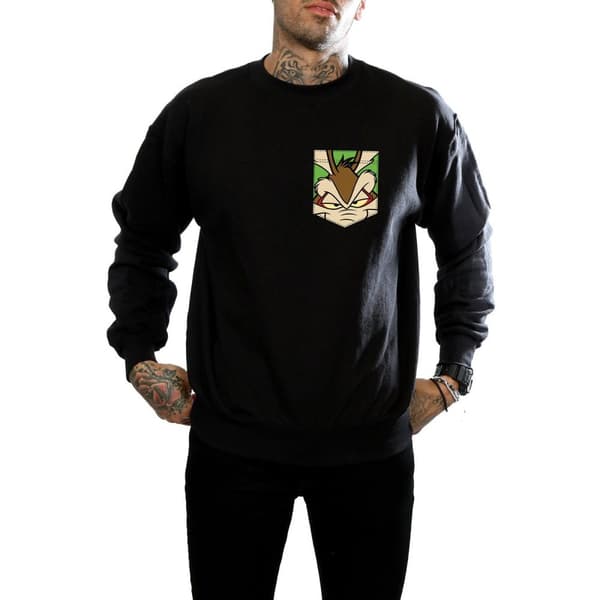 Looney Tunes Mens Wile E Coyote Face Faux Pocket Sweatshirt