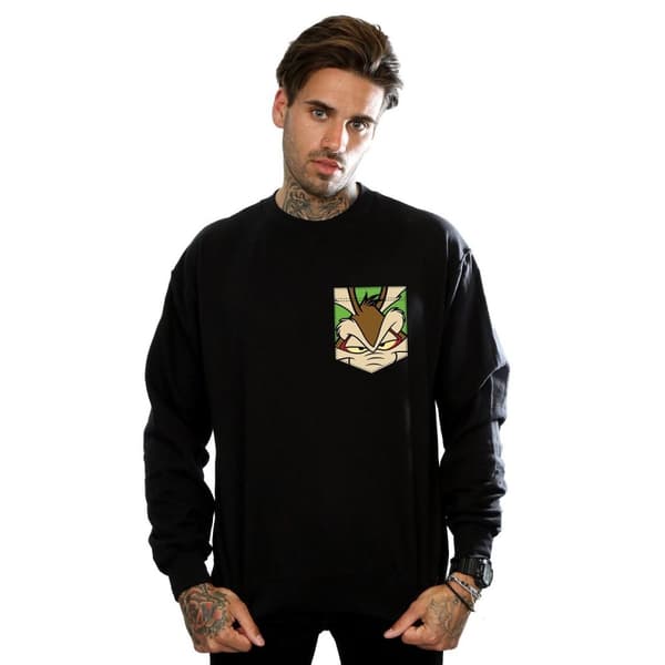 Looney Tunes Mens Wile E Coyote Face Faux Pocket Sweatshirt