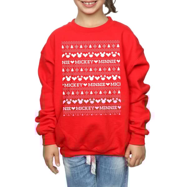 Disney Girls Mickey And Minnie Christmas Fair Isle Sweatshirt