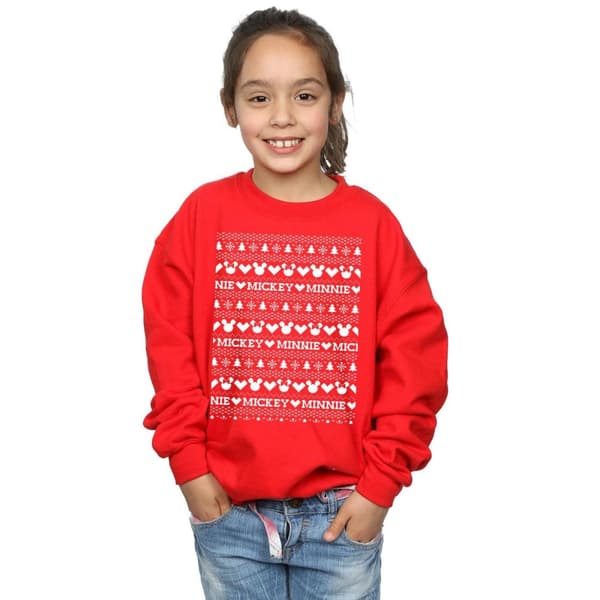 Disney Girls Mickey And Minnie Christmas Fair Isle Sweatshirt