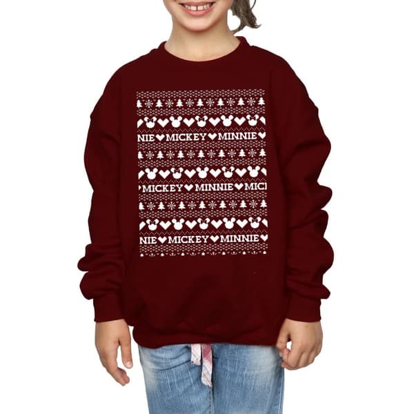 Disney Girls Mickey And Minnie Christmas Fair Isle Sweatshirt