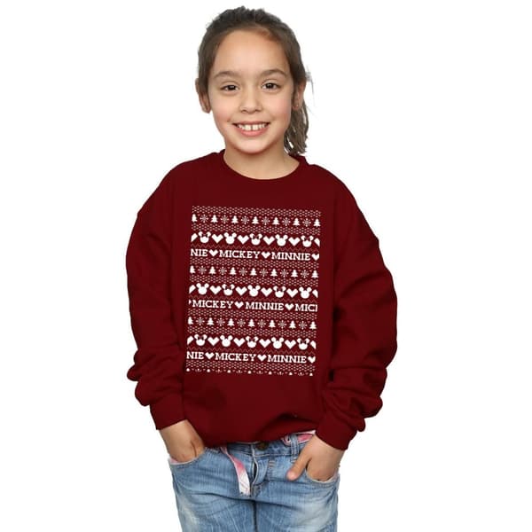 Disney Girls Mickey And Minnie Christmas Fair Isle Sweatshirt