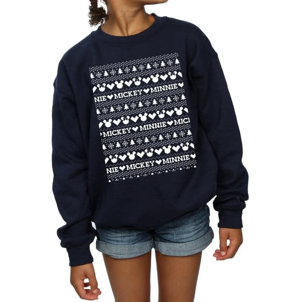 Disney Girls Mickey And Minnie Christmas Fair Isle Sweatshirt