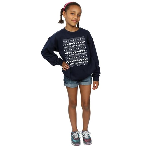 Disney Girls Mickey And Minnie Christmas Fair Isle Sweatshirt