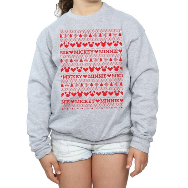 Disney Girls Mickey And Minnie Christmas Fair Isle Sweatshirt