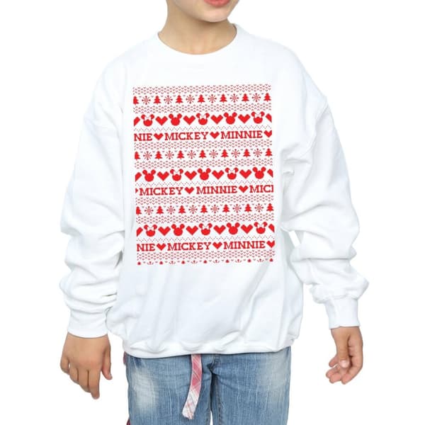 Disney Girls Mickey And Minnie Christmas Fair Isle Sweatshirt