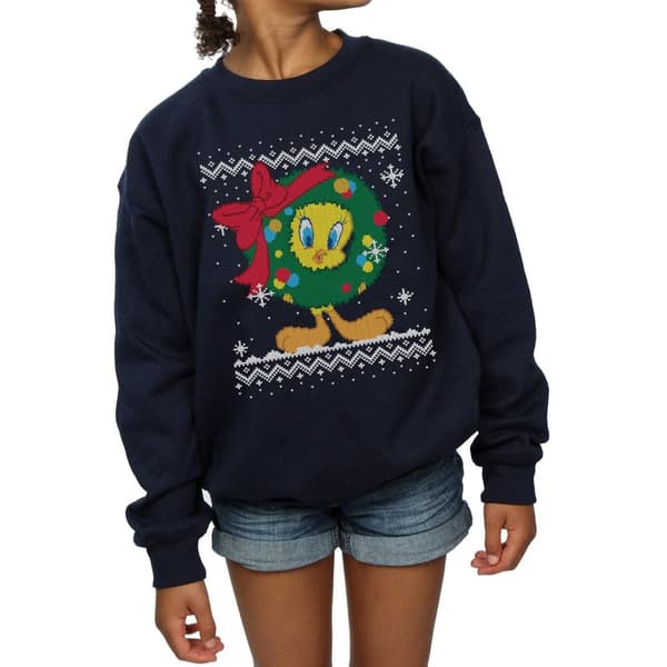 Looney Tunes Girls Tweety Pie Christmas Fair Isle Sweatshirt