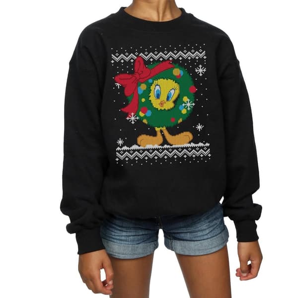 Looney Tunes Girls Tweety Pie Christmas Fair Isle Sweatshirt