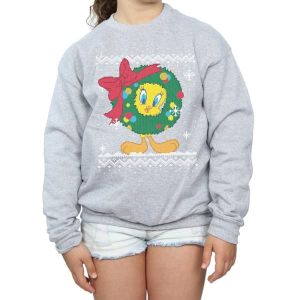 Looney Tunes Girls Tweety Pie Christmas Fair Isle Sweatshirt