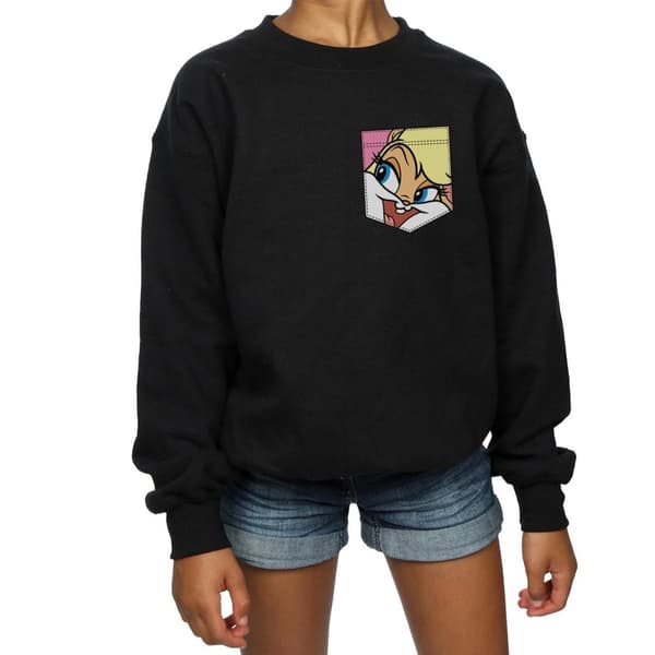 Looney Tunes Girls Lola Bunny Face Faux Pocket Sweatshirt