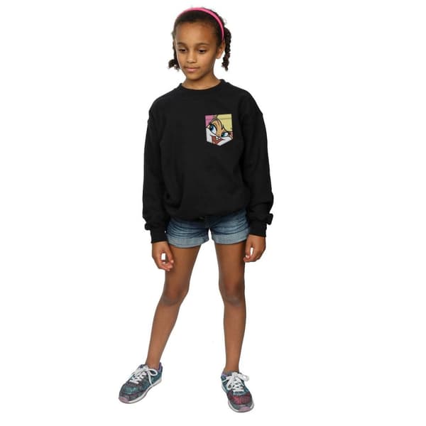 Looney Tunes Girls Lola Bunny Face Faux Pocket Sweatshirt